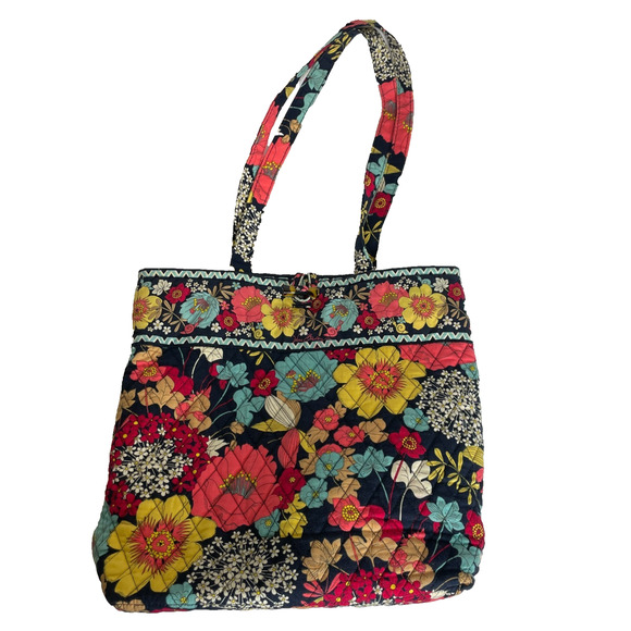 Vera Bradley Quilted Cotton Floral Print Multicolor Happy Snails Tote - Picture 1 of 5